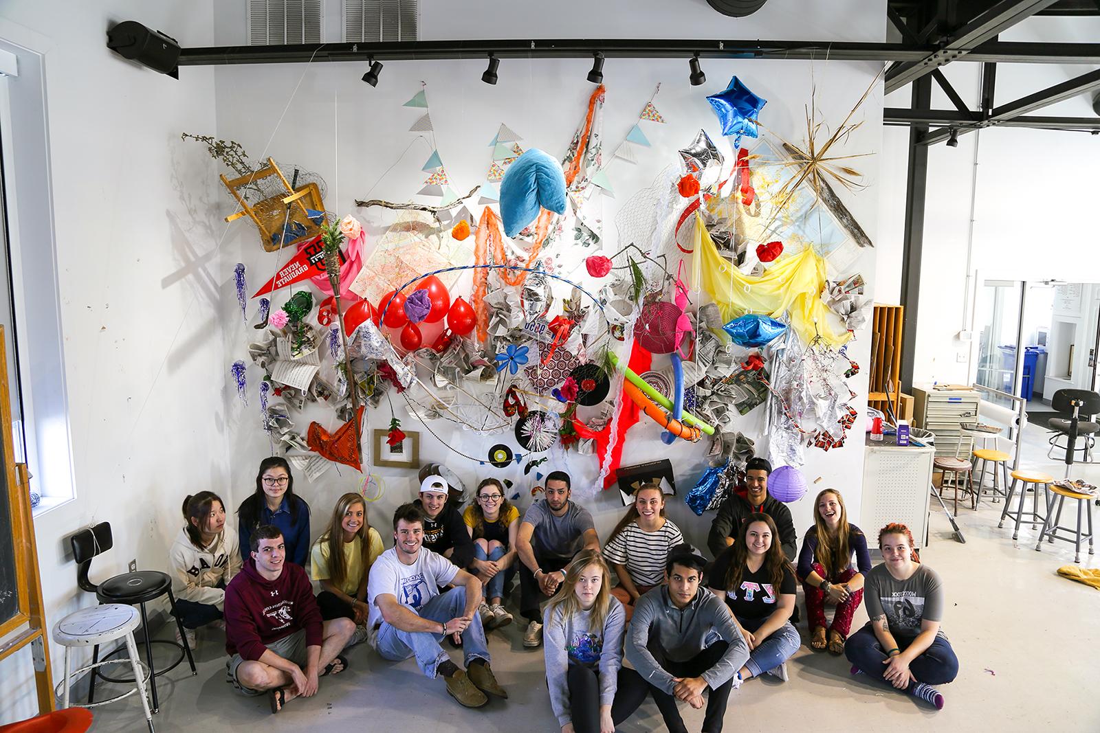 Intermedia_S (sculpture) students with a large-scale collaborative wall installation