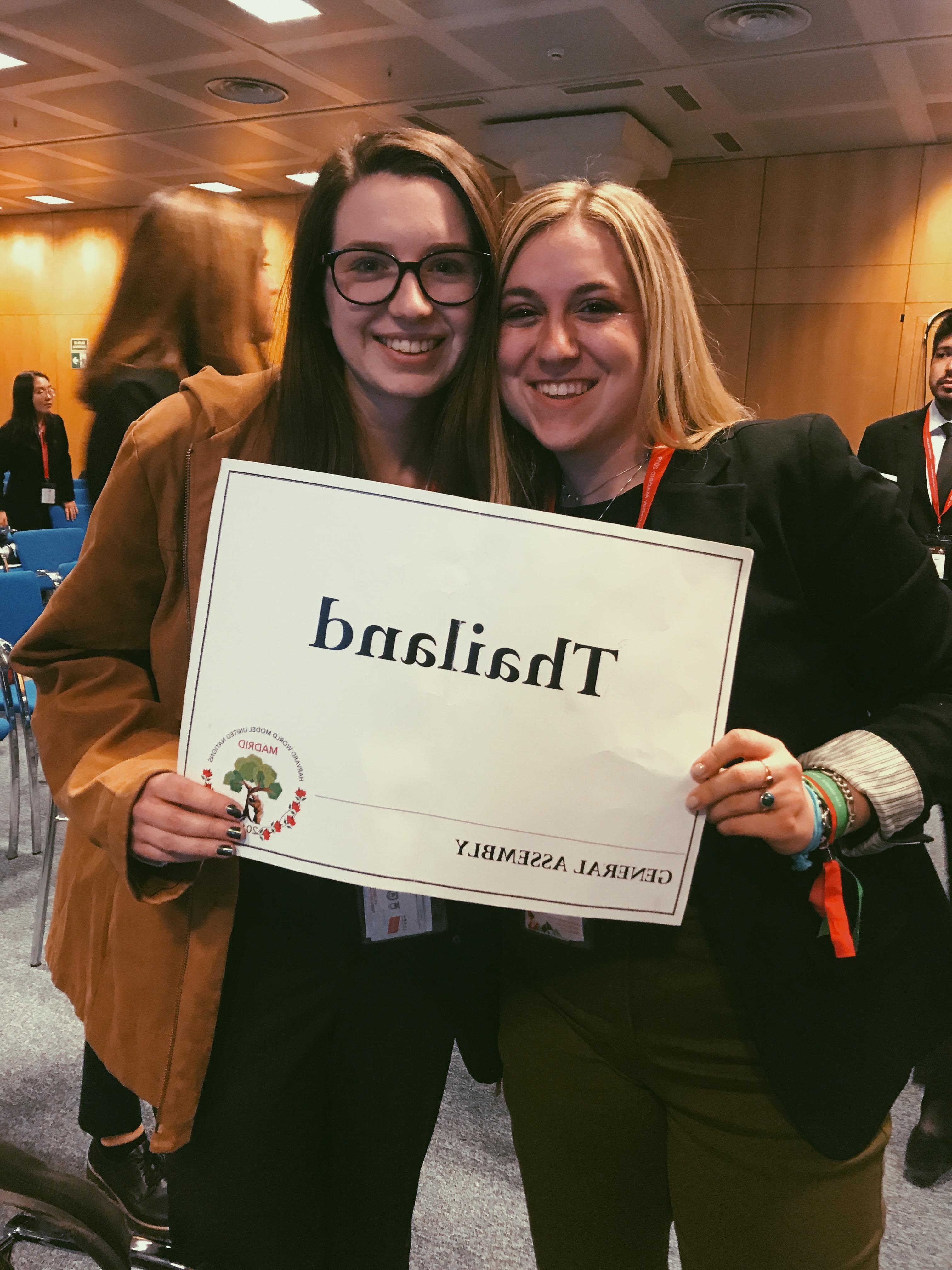 K. Desantic and L. Hays pose at World Mun